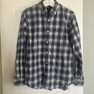 Men’s Bonobos Stretch plaid cotton long sleeve brushed button down slim fit navy